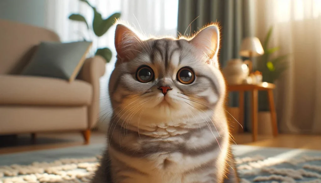 Adorable cat with big eyes indoors