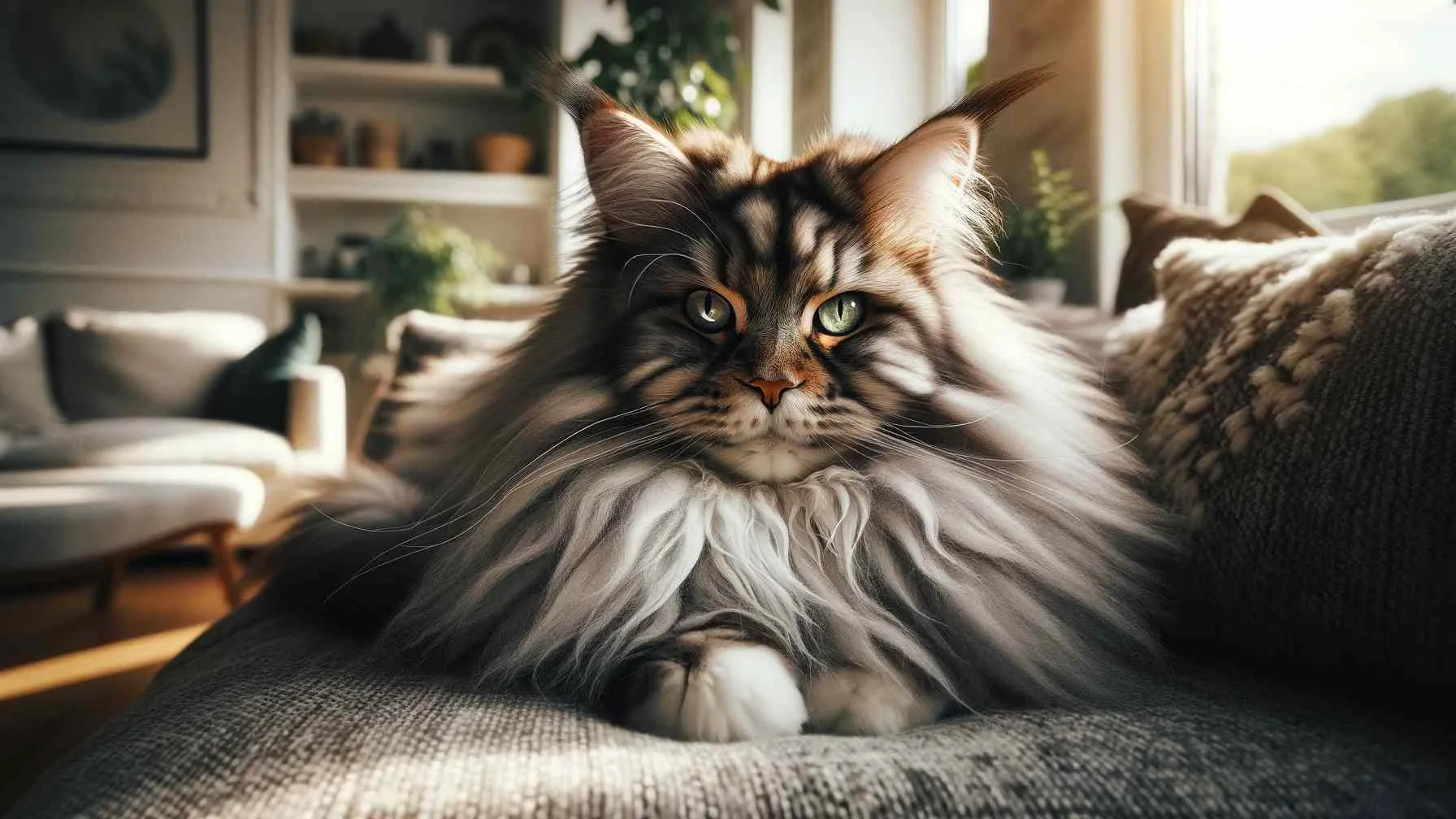 Majestic Maine Coon cat lounging indoors